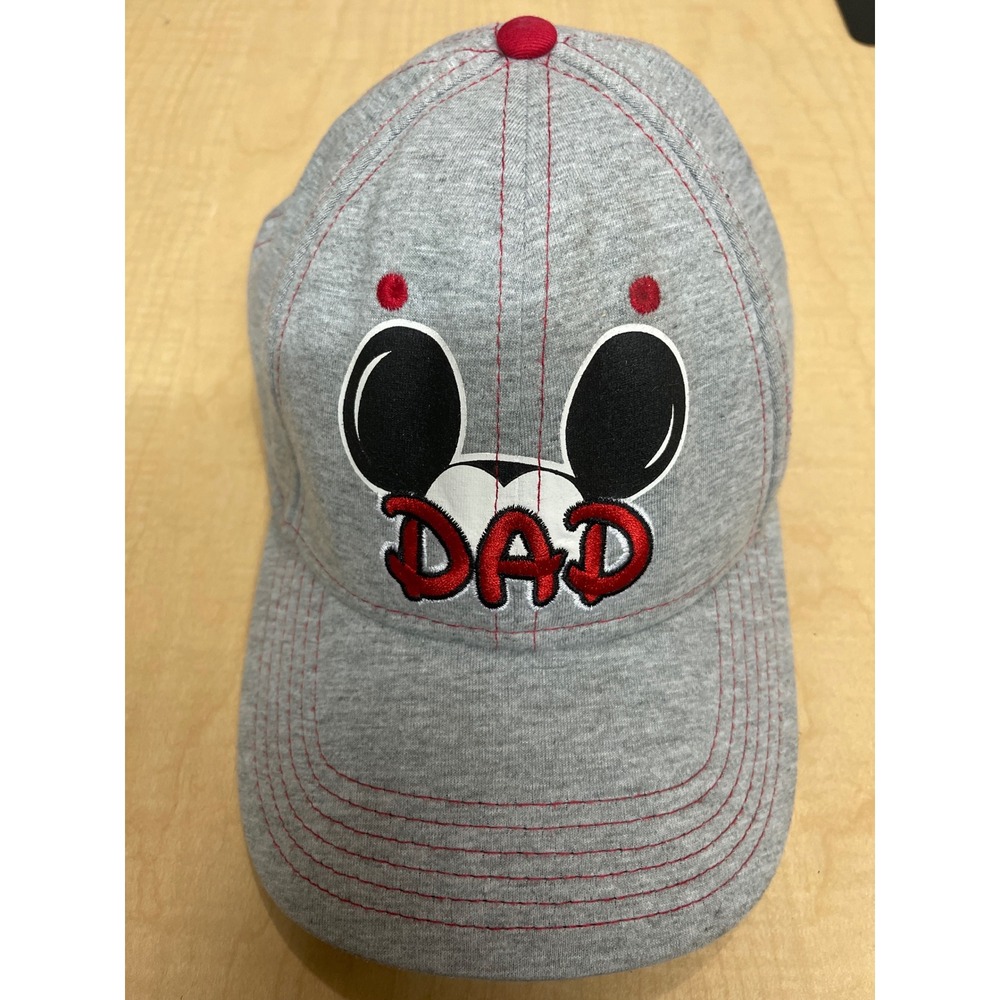 Disney Parks Mickey Mouse Dad Hat Gray Jersey Knit Baseball Cap Red Stitching